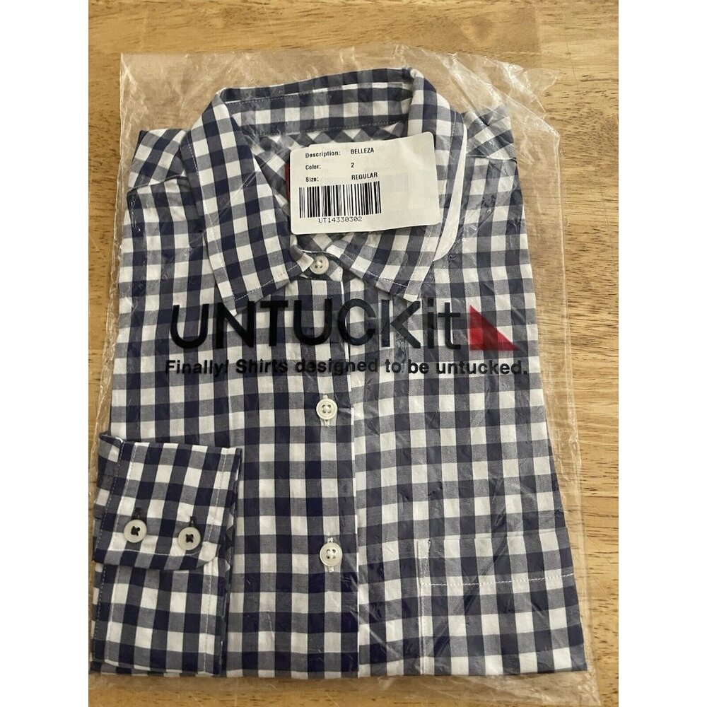 UNTUCKit Women's Belleza Button Up Long Sleeve Blue Gingham Plaid Shirt Size 2 - Picture 1 of 4